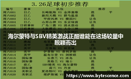 海尔蒙特与SBV精英激战正酣谁能在这场较量中脱颖而出